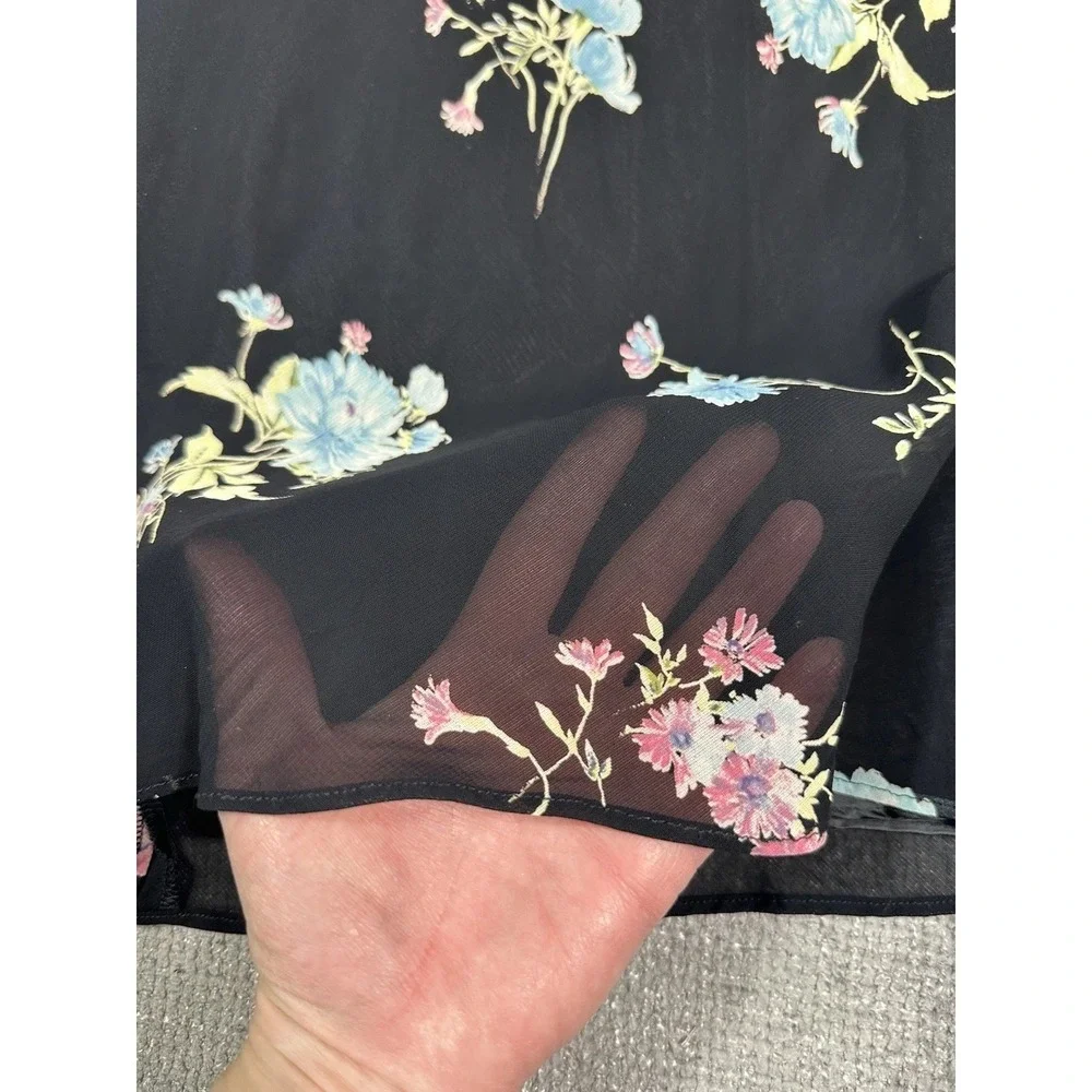 Vtg 90s Evan Picone Dress Womens 10 Petite Black Floral Whimsigoth‎ Dark Fairy